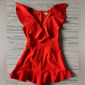 Luxxel Size Medium Boutique Brand Flowy Ruffled Red Romper With Bow